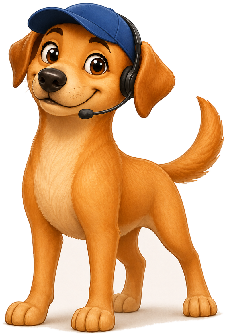 Melo, o mascote do Meu Assistente 24 Horas, de boné azul